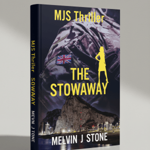 A realistic 3D render of a hardcover thriller novel standing upright at a slight angle on a neutral background, dramatic lighting, minimalist design, suitable as an author book promo image